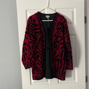 CC Resorts Red and Black Geometric Pea Coat